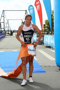 Nicky Samuels winning the elite women's race. 